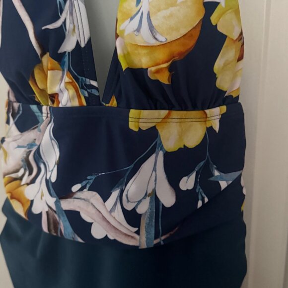Cupshe Dark Teal Blue Yellow White Floral One Piece Swimsuit Size M Medium New - Picture 5 of 16